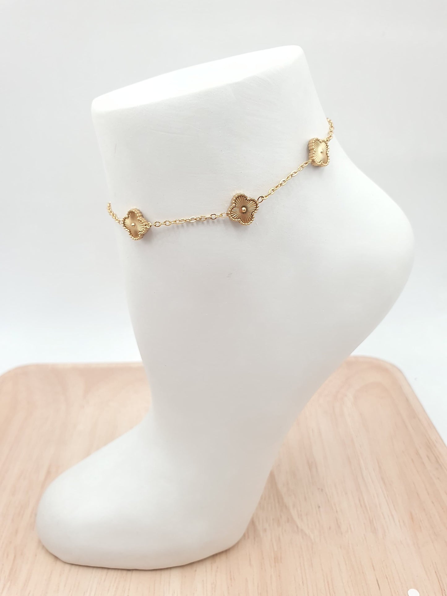 Tobillera Trébol En Rodio