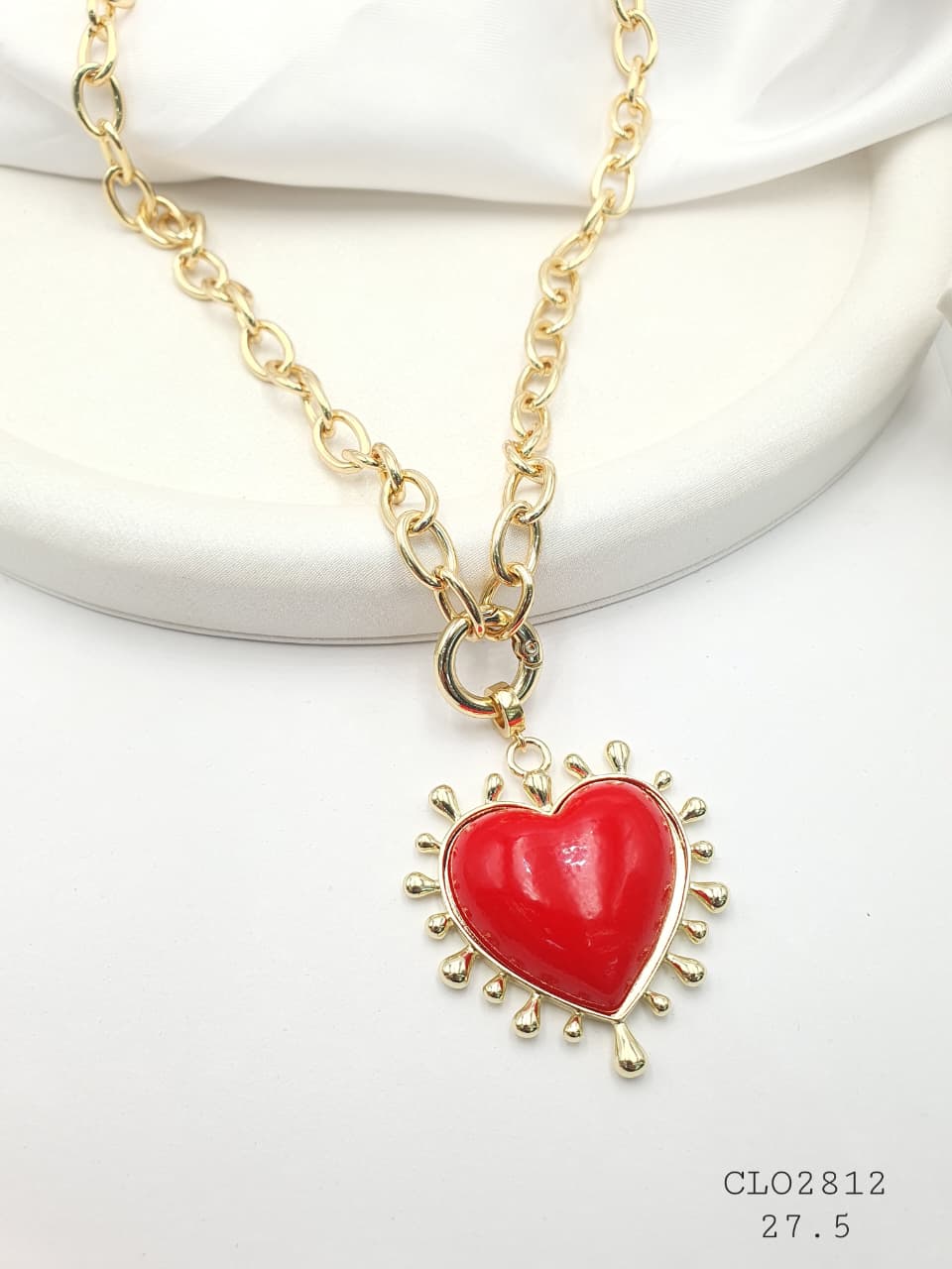 Collar Corazon Rojo Rodio