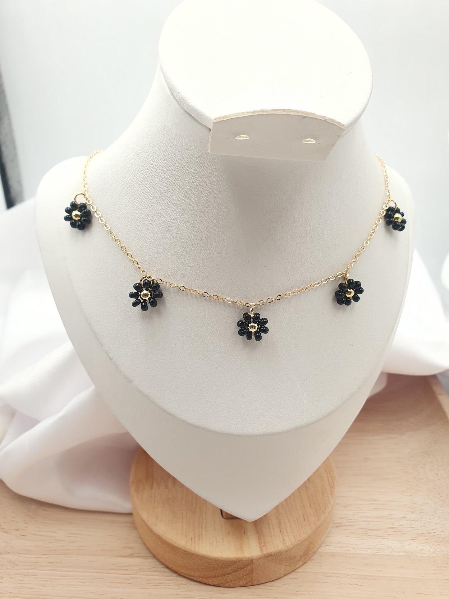 Cadena Rodio Flores Negras