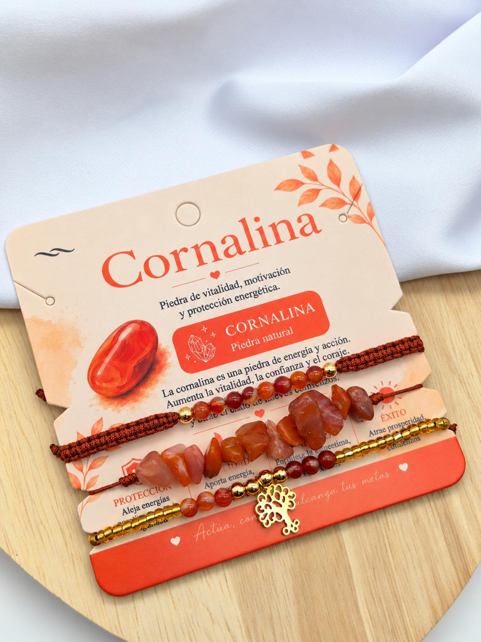 Pulsera Tejida Triple Cornalina PULPN03