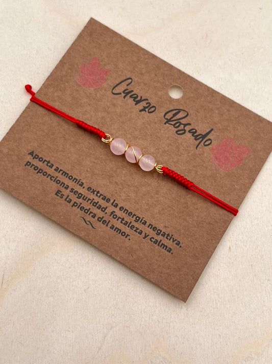 Pulsera Hilo Con Piedra Natural De Cuarzo Rosado