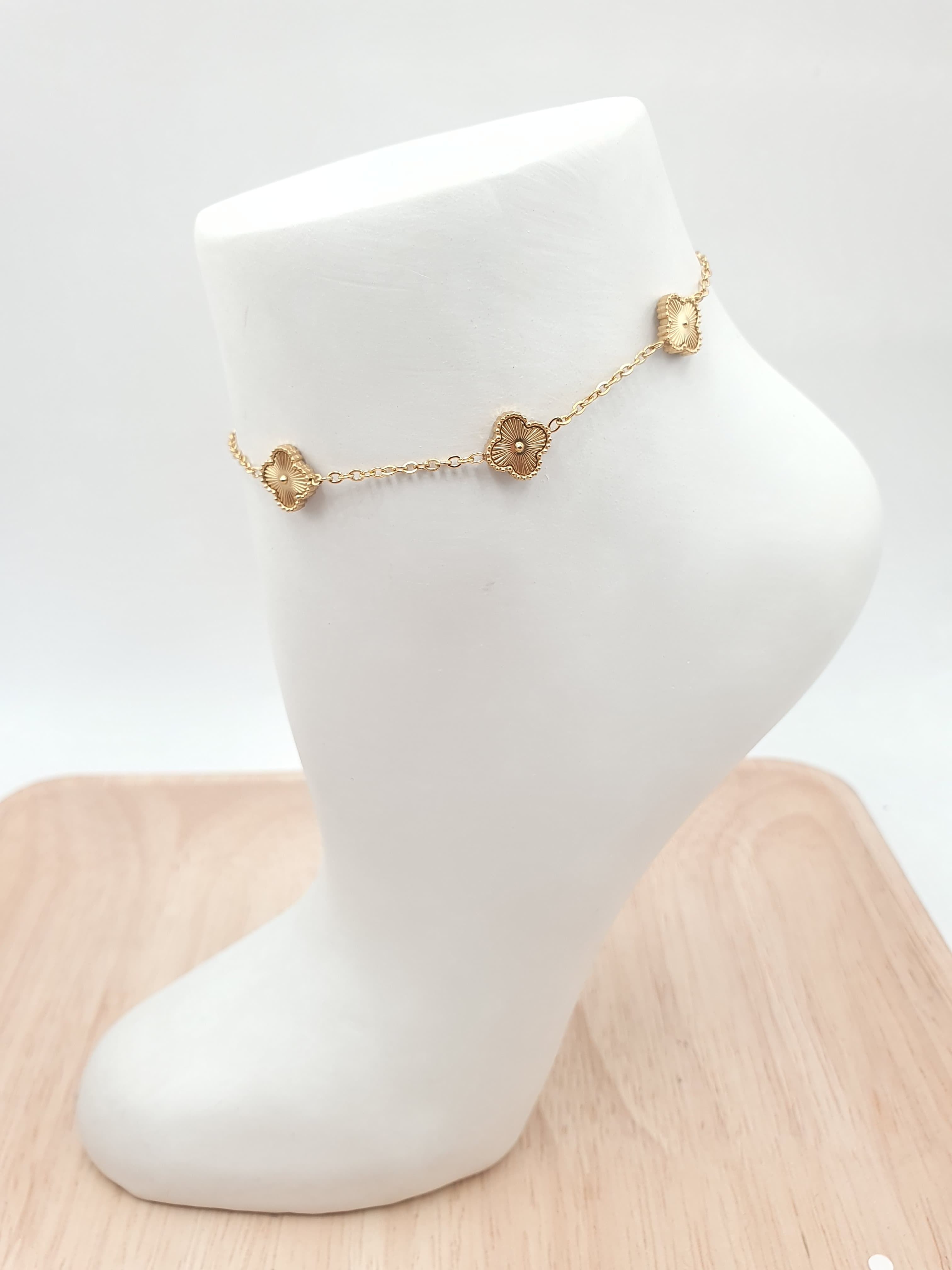 Tobillera Trébol En Rodio