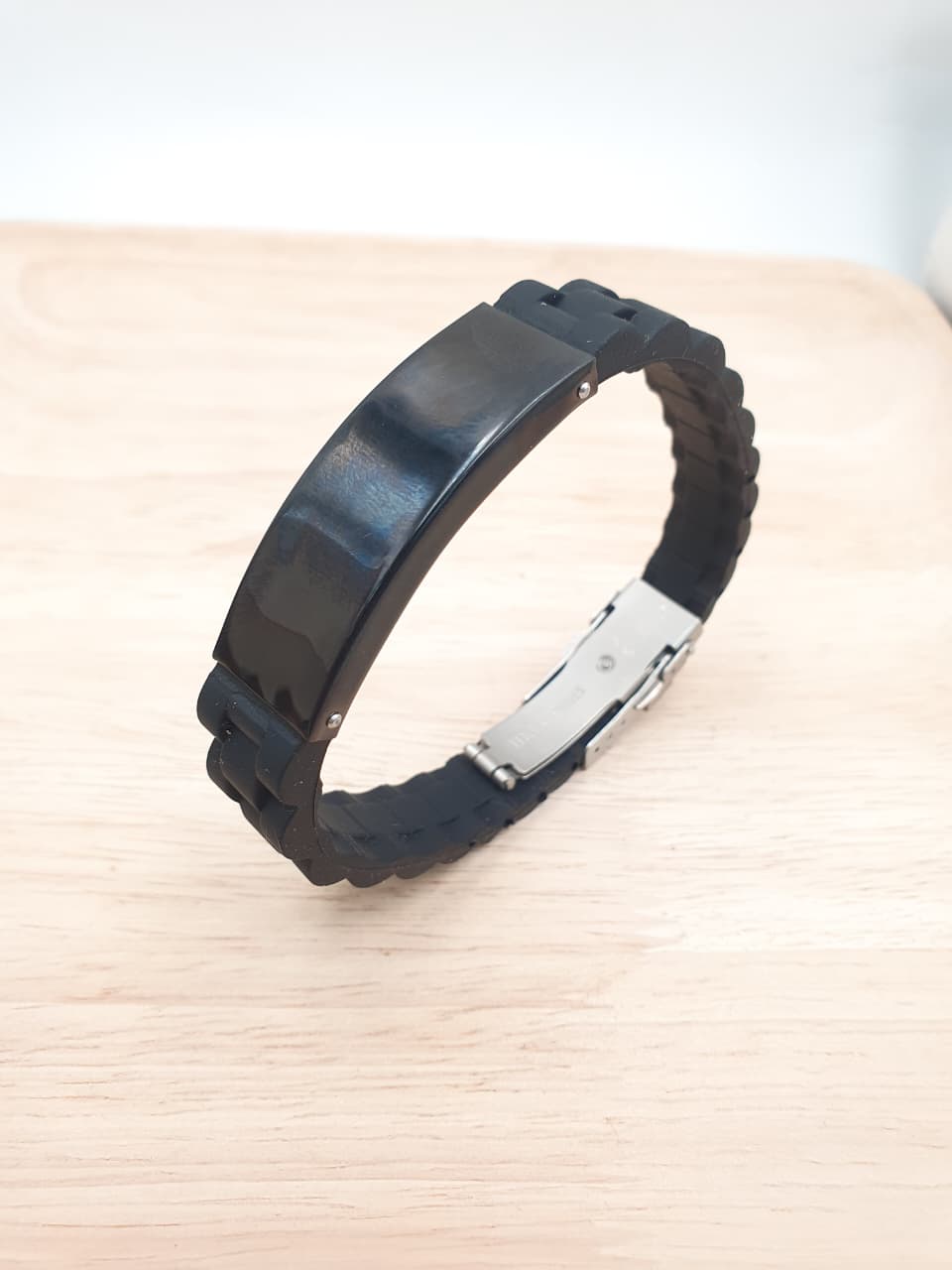 Pulsera Identificacion Broche de seguridad Placa Negra Personalizable