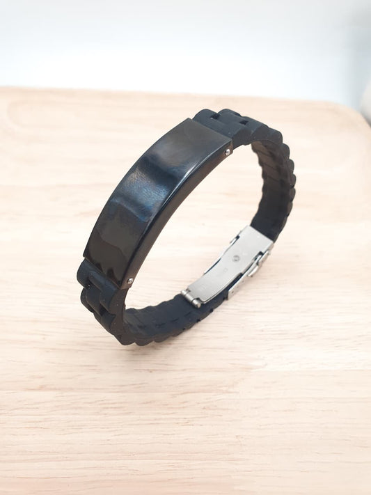 Pulsera Identificacion Broche de seguridad Placa Negra Personalizable