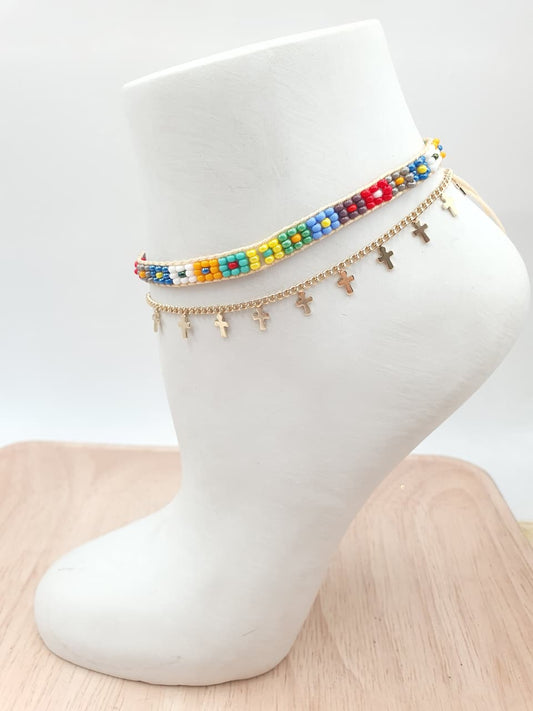 Tobillera Tejida Telar y en rodio