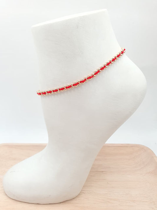 Tobillera Rodio Hilo Rojo