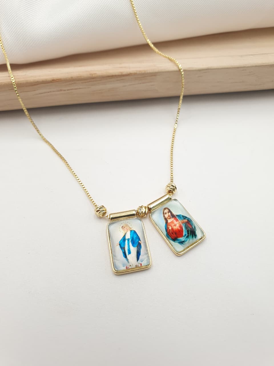 Escapulario Virgen Milagrosa y Sagrado Corazón