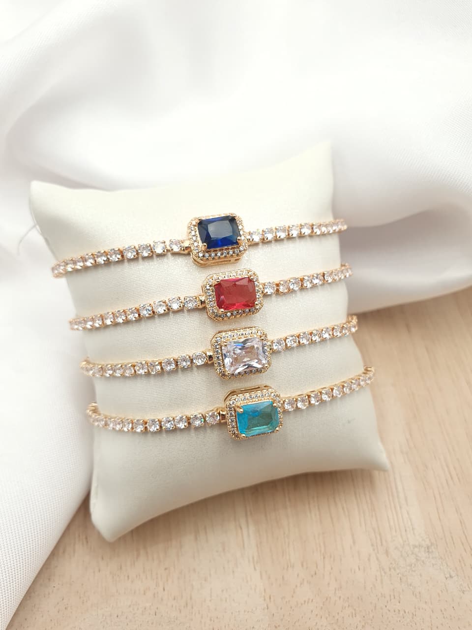 Pulsera En rodio Circon Cuadrado