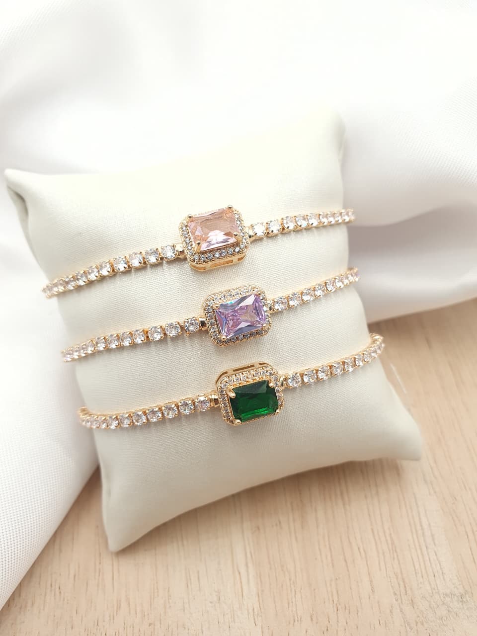 Pulsera En rodio Circon Cuadrado