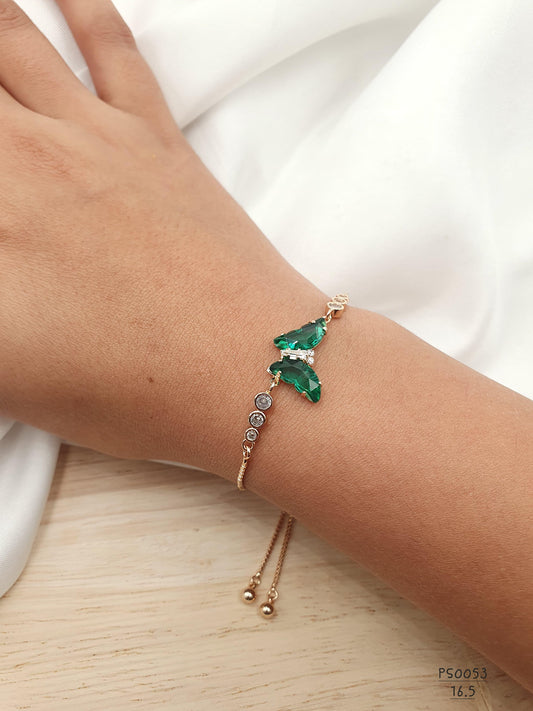 Pulsera rodio con mariposa verde