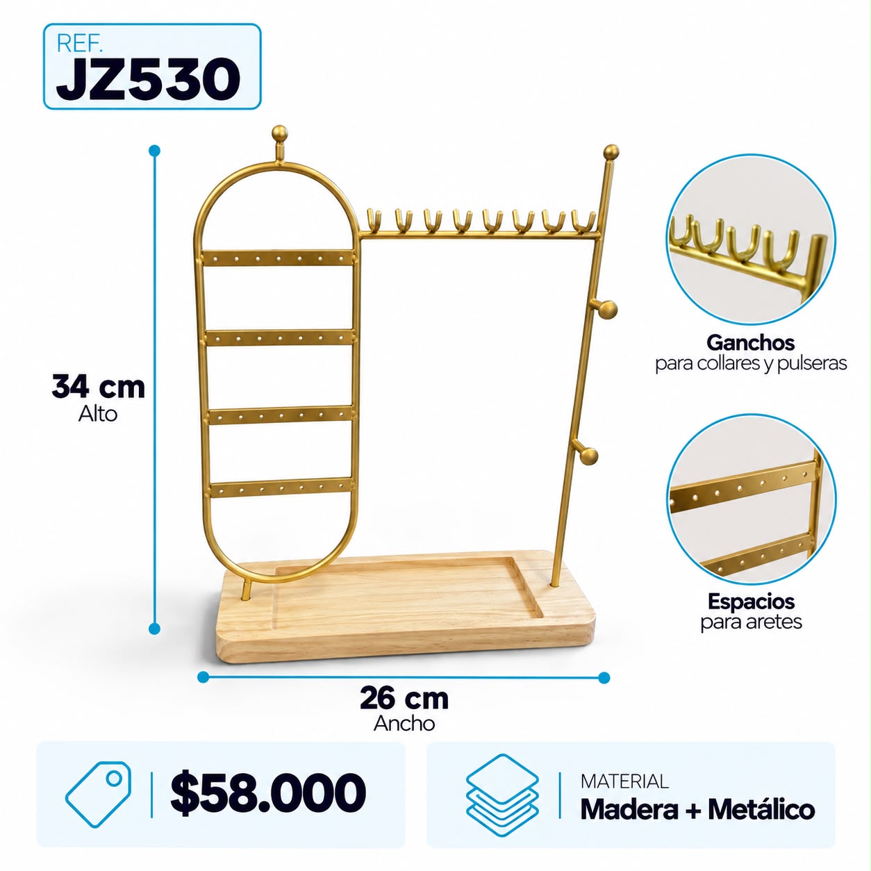 Exhibidor Cadenas, aretes y pulseras JZ530