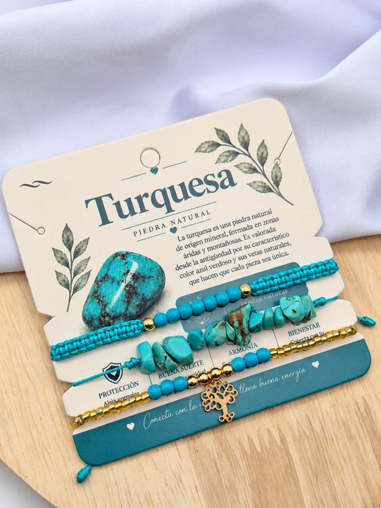Pulsera Tejida Triple Turquesa PULPN04