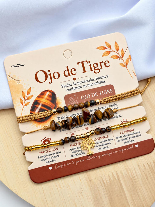Pulsera Tejida Triple Ojo De Tigre PULPN06
