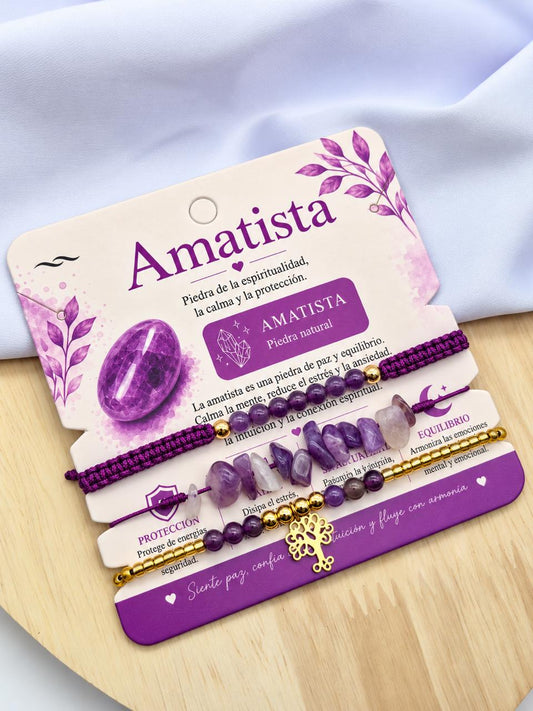 Pulsera Tejida Triple Amatista PULPN01
