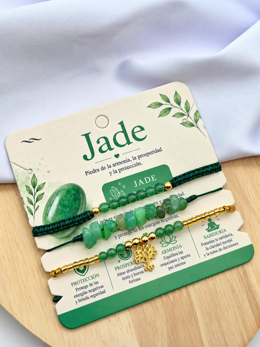 Pulsera Tejida Triple Jade PULPN02